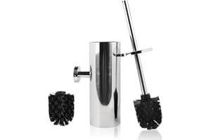EXLECO INOX Brosse Toilettes WC Suspendu Balai Toilette WC avec 2 Têtes de Brosses, Balayette WC Kit Brosses WC et Supports Toilet Brush Brosse Nettoyage Support pour Salle de Bain Accessoire Chrome