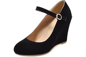 DIUNIARZA Women Wedge Heel Mary Jane Shoes Round Toe Elegant Court Shoes Buckle High Heel Party Shoes, Size 0.5-9
