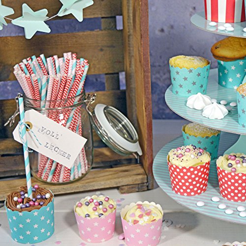 50 Frau Wundervoll Muffin Backformen aus stabilem Papier – rosa mit weißen Sternen, klein Ø 5 cm – Muffinförmchen / Cupcake Backformen / Muffindeko aus stabilem Papier - 4