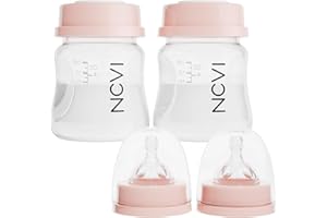 NCVI Baby Bottles Compatible with NCVI Breast Pump 8782, Breast Milk Storage Bottles with Nipples and Travel Caps, Anti-Colic, BPA Free, 4.7oz/140ml, 2 Count