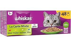 WHISKAS Repas - 48 Sachets Fraîcheur - La Carte Mixte (4 variétés) - Pâtée pour Chat Adulte en Gelée – Nourriture Humide Complète & Equilibrée, Adaptée aux Chats Stérilisés