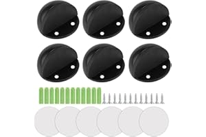 TOMOYUKI 6 sztuk czarnych stoperów do drzwi ze stali nierdzewnej, samoprzylepne, z gumowymi podkładkami, do wszystkich twardych podłóg, zabezpieczających drzwi, ściany, meble, ze śrubami