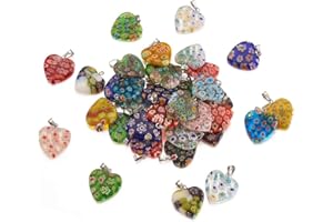 PH PANDAHALL PandaHall - 100 ciondoli a forma di cuore in vetro millefiori con fiore e chiusure in ferro, per creare collane fai da te, colori assortiti