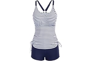 JASAMBAC Women's Strappy Tankini Swimsuits Drawstring Bathing Suits Two Piece Floral Print Swimwear with Shorts