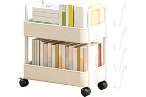 Qikam 2 Tier Rolling Cart, Storage Trolley On Wheels, Movable Bookshelf Cart With Wheels, Utility Rolling Trolley Multifunctional Storage Organiser For Bedroom, Bathroom, Office