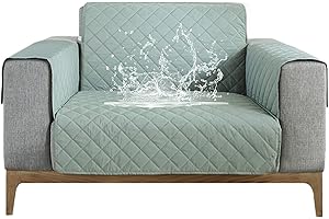 Carvapet Sofa Cover Waterproof Sofa Slipcover Water Resistant Chair Loveseat Settee Sofa Couch Furniture Cover Protector with Adjustable Elastic Straps for Dogs Cats (Light Green, 1 Seater)