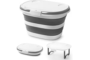 Zonopy Upgraded 16L Collapsible Mop Bucket with Multi-Functional Lid, 4-in-1 Foldable Silicone Tub with Table Surface, Floor Stand, Space Saving 4.2 Gallon Storage Solution for Home & Outdoor