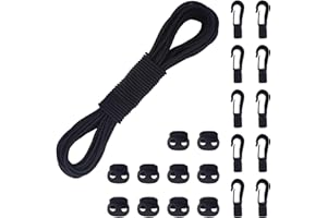 AWBEOT Corda Elastica 4mm x 20m, Tenditore Elastico Nero, Elastico in Gomma, Corde Elastiche con 10 Fermacorda a Molla, 10 Gancio in Plastica, per Teloni, Tende, Trasporto, Lacci, Zaino