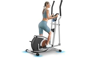 NEEZEE Vélo Elliptique avec Soutenir l'APP Bluetooth Fitness, 16 Niveaux de Résistance Réglables, Écran LCD, Porte-Bouteille, Appareil Elliptique Ultra-Silencieux pour La Maison Capacité Max 120KG (Argenté)