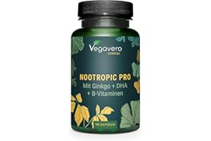 NOOTROPICO Potente | con Ginkgo Biloba, Bacopa Monnieri, Ginseng e Omega 3 | Nootropic per Memoria e Concentrazione | senza Additivi e senza Caffeina | 90 capsule (3 mesi) | Vegan | Vegavero®