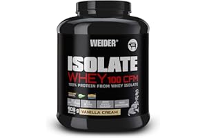 Weider Isolate Whey 100Cfm, Sabor Vainilla, 100% Aislado de Proteina de Suero, Cero Azúcar, Cero Aspartamo, con Stevia, con Dygezime, con Bcaa, Apto para Veganos, Keto, Negro, Vanilla, 908 Gramos