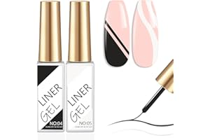 RECHOO Liner Nail Gel Polish-10ML*2pcs Black & White Gel Liner Nail Art Set Soak Off French Manicure Gel for liner drawing and Nail Color Painting, UV Liner Nail Gel for Nail Starter Home DIY Nail Salon