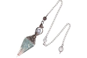 Lovionus89 Pendolo di cristallo curativo per la saliva del salone, Wicca desiderio, in resina spirituale, ciondolo a forma di punto, acquamarina