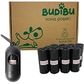 Budibu Kedi K&ouml;pek Kaka Poşeti Evcil Hayvan Dışkı Kaka Torbası Taşıma Kaps&uuml;l&uuml; ve 12 Rulo (180 Poşet) (Siyah)