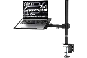WALI Laptop Halterung für Schreibtisch – Ergonomisch Optimiert, Für 17 Zoll Laptops, Voll Verstellbar mit Belüfteter Kühlplattform, 10 kg Tragkraft (M00LP),Schwarz