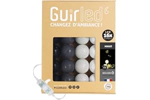 GuirLED - Łańcuch świetlny LED z bawełnianymi kulami USB – lampka nocna dla dziecka 2 h – podwójny zasilacz USB 2 A w zestawie – 3 intensywności – 16 kulek 1,6 m – minuit
