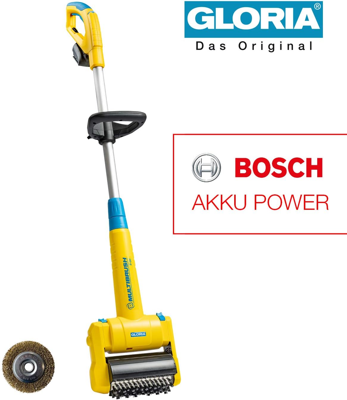 GloriaMultiBrush Li-On | Multifunctional Brush with Battery Operation | Set with 2 Attachments | Can be Used as a Stone, Wood and Joint Cleaner and for Lawn Care | 18V Bosch Battery Required