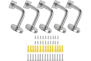 KMERCE 5 supporti per corrimano in acciaio inox, 60 x 80 mm, Supporti corrimano per corridoi, corrimano a parete, corrimano per scale interne (argento)