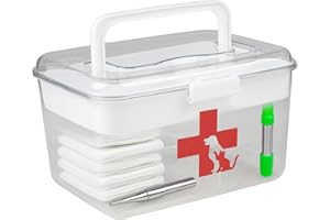 ZoeQide Caja de primeros auxilios para perros y gatos, 2 capas, caja de medicamentos con asa, caja transparente para farmacia para mascotas y botiquín de viaje, organizador de plástico para perro y