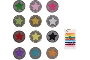 SUNSHINE SMILE 12 aufbügelflicken kinder,aufnäher Kinder Zum Aufbügeln für DIY Patches zum Aufbügeln Applikation Flicken Zum Aufbügeln Patch Sticker Jeans Kleidung Patches,Stern Aufbügler Bügelbild klein rund set