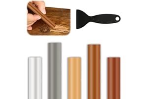 RRICHH 5Pcs Wax Repair Sticks Wooden Floor Scratch Repair Oak Wood Filler White Furniture Repair Crayons with Scraper Laminate Floor Repair Kit for Wood Table Door Guitar Scratches Holes,11cmx1.2cm
