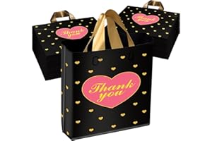 XPCARE 100 PCS Thank You Bag Gift Bags, 12x14 Inch Black Gift Bag with Handle,Reusable Plastic Shopping Bags for Business Small,Boutique Stores, Retail Stores,Party