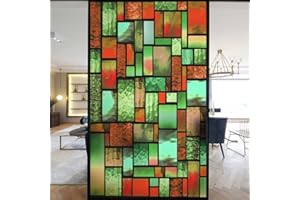 LUMANDUO European Church Windows Film Privacy Stained Glass Window Stickers Static Cling Decorative Frosted Window Films UV Blocking Muted Colors Window Coverings (N,60x160cm WxH)