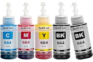 SHUOLEI 664 Ink Compatible with epson 664 T664 Refill Ink Bottle Multipack for ET-2500 ET-2550 ET-2600 ET-2650 ET-3600 ET-4500 ET-4550 ET-14000 ET-15000 ET-16500 L100 L110 L200 L210(5-Pack)