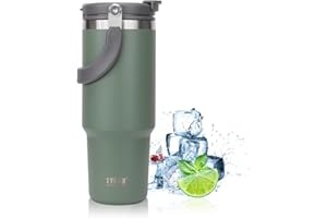 Riley Joy Thermobecher 900ml, 1200ml Trinkbecher mit Deckel und Strohhalm aus Edelstahl Isolation von Warm- und Kaltgetränken Kaffeebecher für Wasser, Kaffee oder Eistee (Grün, 1200 ml)