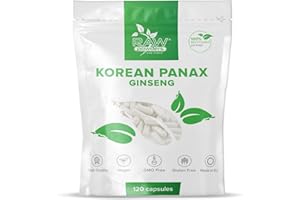 RAW POWDERS Panax Ginseng & Koreanischer Ginseng, 120 Vegane Kapseln - Reine Füllstoffe, Mehrjähriges Pflanzenextrakt - ISO-zertifiziert, GMO-frei