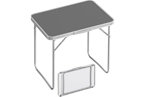 WOLTU Tavolo Campeggio Pieghevole, Tavolo da Balcone in MDF e Alluminio con Maniglia di Trasporto, per Picnic, Giardino, Spiaggia, Mercato, Leggero 70x50x60 cm, Grigio