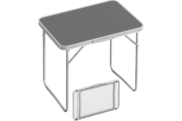 WOLTU Table de Camping Pliante, en Aluminium et MDF, Table de Jardin, Portable pour Plage Balcon 70x60x50 cm, Gris