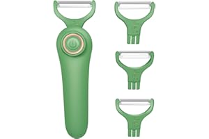 LUODIRGB 3-in-1 Electric Peeler | Auto Blade for Fruits/Vegetables | 3 Interchangeable Blades | USB Charging,Battery Capacity 1500 mAh | Kitchen, Travel, Camping (PL907-GREEN)