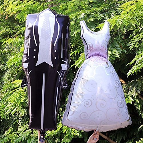 LAAT 2 PCS Romantische Hochzeit Dekorationen Ballons Braut und Bräutigam Kleid geformte Folien-Ballone für Heirat Jahrestag Karikatur - 6