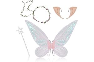 Idota Skrzydła wróżki dla dorosłych i dzieci, zestaw 4 sztuk, skrzydła motyla, kostium wróżki, dla dorosłych i dzieci, z elfami z kwiatami, kostium na Halloween, karnawał, urodziny (różowy)