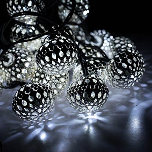 4.8M 20LEDS Solar Outdoor Garden Morocco Silver Ball String Light Christmas Decoration Energy Saving Waterproof Copper Wire Fairy Lights 2 Modes ,White