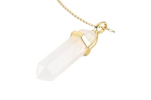 LAVISA Obelisk Gemstone Necklace, Gold Pendant, Genuine Crystal Necklace, Rose Quartz, Amethyst, Natural Stone, 55 + 5 cm