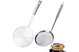 Vientiane Espumadera con Malla,2Piezas Acero Inoxidable Espumadera,Colador de Alimentos para Cocina,Coladores Acero Inoxidable,Colador para Freír,Fina Espumadera con Colador, para Residuos Filtración