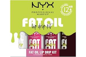 NYX Professional Makeup, Coffret de 4 Huiles à Lèvres Teintées Hydratantes, Formule Vegan, Applicateur Extra-Large, Teintes : My Main (O1) + Missed Call (02) + Newsfeed (05) + Status Update (08)