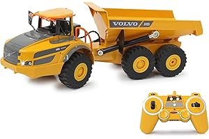 JAMARA 405056 - wywrotka Volvo A40G 1:20 2,4 GHz - wierne zginanie, wywrotka w górę/w dół, realistyczny dźwięk silnika (z możliwością wyłączenia), tryb demo, napęd na 2 koła, tryb automatycznego