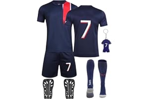 Heartsking Maillot de Foot Maillot Foot Enfant Nouveaux Maillots #7/#10 Home/Away Soccer Football Jersey Sport Tshirt Shorts Chaussette Plaque de Protection Porte - clés Cadeaux pour Garçons et Filles