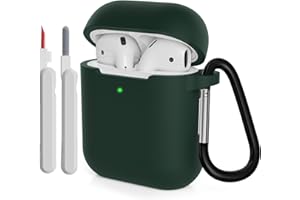 KOKOKA Custodia in Silicone Compatibile per AirPods 2 con Kit di Pulizia, Case Cover Protettiva in Premium Silicone per Airpods Seconda Generazione 2019 con Moschettone, Dark Green