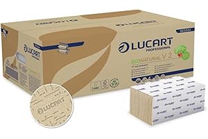 Lucart Professional, EcoNatural V2, V-Fold Fiberpack Towels, idéal pour les salles de bains publiques et les bureaux, 190 pièces par paquet, 21x21 cm, 20 paquets