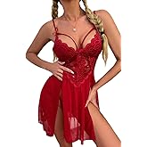 Stylish Lace Nightgown with Merry See Side Leg Low-cut