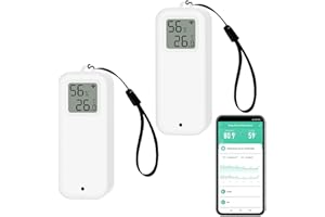 ZECAMIN Termometro Igrometro Intelligente Digitale, Sensore di Temperatura e Umidità WiFi con Fodera Magnetica Autoadesiva, Sensore di Temperatura di Calibrazione con Notifiche dell'App.Compatibile Alexa.2PCS