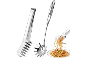 KINETICKRAFT 2 Pièces Pince à Spaghetti et Cuillère à Spaghetti en Acier Inoxydable Serveur à Spaghetti Avec Des Dents et Poignée Ergonomique, au Lave-Vaisselle Cuillère à Pâtes pour la Maison, Hôtel, Buffet
