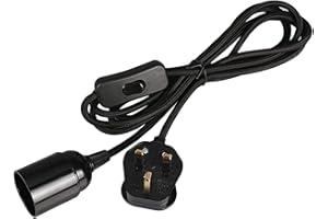 Wowsale Pendant Light Ceiling Lighting Fitting, E27 Lamp Holder Suspended Pendant Light Fitting Kit, 2 Core Gold Fabric Cable Plug with On/Off Switch- UK Plug (Black, 2m)