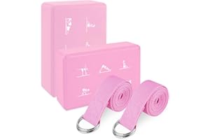 IBEQUEM 2PCS Yoga Block Set, High Density EVA Non-Slip Foam Blocks with 2 Adjustable Stretching Straps, Ideal for Pilates and Stretching, Perfect Gift for Fitness Enthusiasts