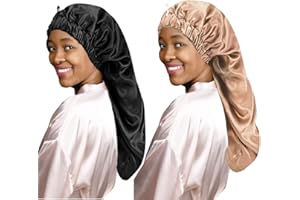 LADAYPOA Lange Satin Haarhaube Mädchen Seidige Mütze,2 Stück Damen Lange Satin Haube Schlafmütze zum Schlafen Extra Große Satin Schlafmütze
