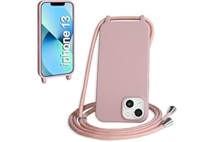 WenBaby Mobile Phone Chain for iPhone 13, Case with Strap, Mobile Phone Case with Cord for Hanging, Silicone Rope Necklace, Protective Case with Cord, TPU Bumper for iPhone 13 - Sand Pink